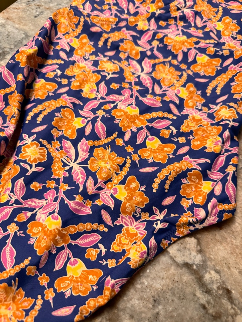 J. Crew One-Shoulder Floral Swimsuit in Navy with Orange and Pink Flowers - Picture 3 of 6